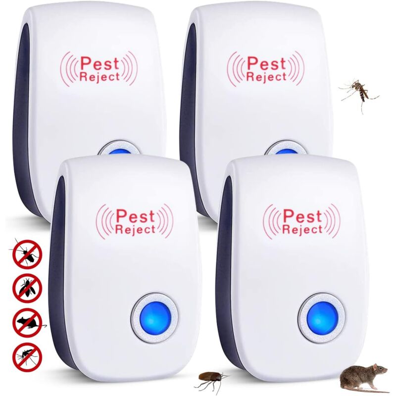 4er-pack Ultraschall-schädlingsbekämpfer, Insektenvernichter Für Innenräume, Elektronischer Ultraschall-schädlingsbekämpfer Für Nagetiere Und Insekten, Ultraschall-abwehrmittel Gegen Mäuse, Ratten, Mü