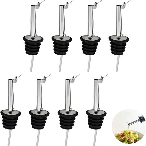 Set Mit 8 Ausgießern Aus Edelstahl Für Olivenöl Mit Klappen Für Wein-/essigflaschen, Bar Und Kneipe (schwarz)