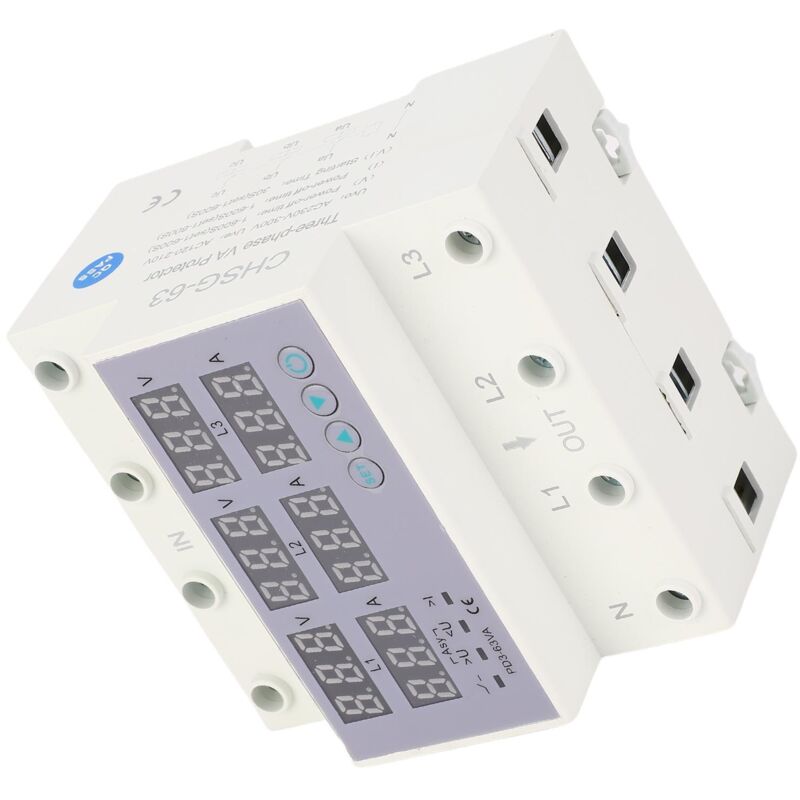 Drehstrom-din-schienen-leistungsmesser Ac 390–500 V, Voltmeter, Amperemeter, Automatischer Überspannungsschutz, Digitaler Dreiphasen-energiezähler (63 A)