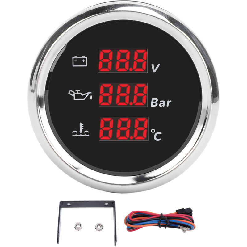 Digitales Temperatur- Und Öldruck-voltmeter, Gut Ablesbar, 9–32 V Dc, Digitale Anzeige Von Spannung, Öldruck, Temperatur Und Wassertemperatur Für Lkw (schwarzes Zifferblatt, Silberne Lünette).