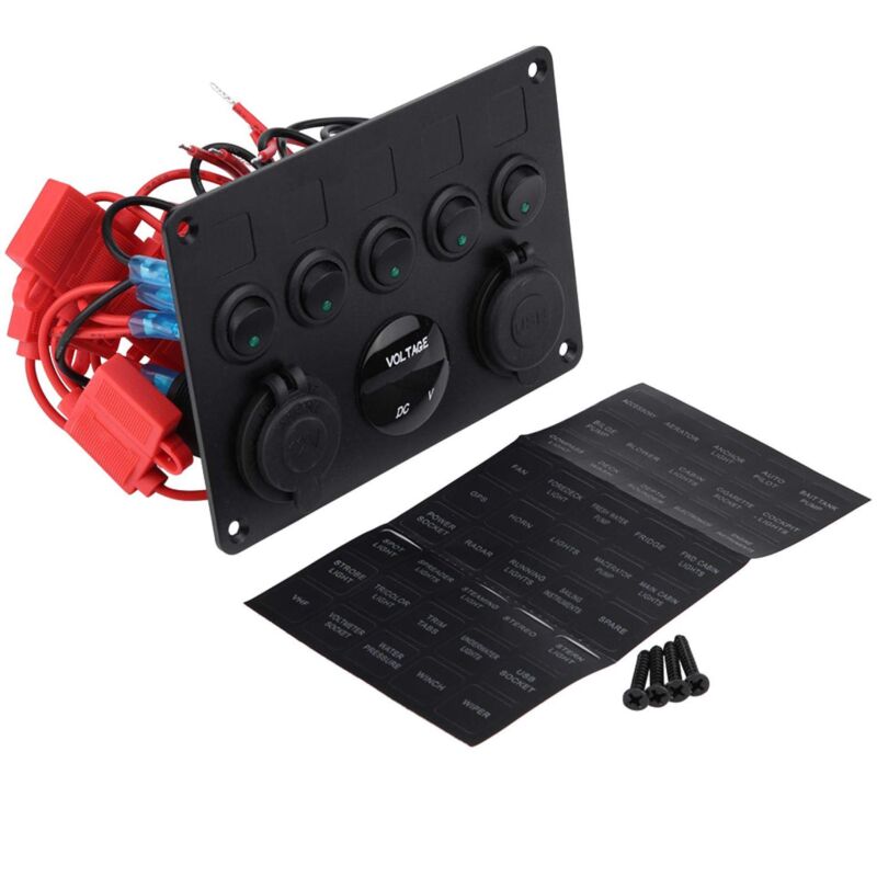 Kippschalter, 12–24 V, 5 Positionen, Ein/aus, Dual-usb-voltmeter, Für Auto, Boot, Lkw (grüne Leuchte)