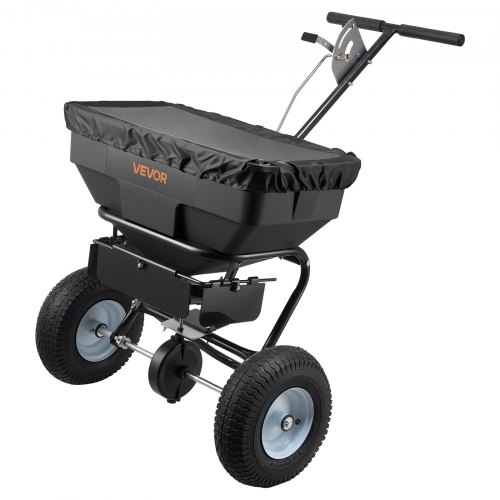 Streuwagen, 59 Kg Fassungsvermögen, Düngerstreuer 0-3,66 M Streubreite, Saatgutstreuer Mit 33 Cm Luftreifen, Einstellbarer Durchflussmenge, Schleuderstreuer Für Dünger, Saatgut & Streusalz