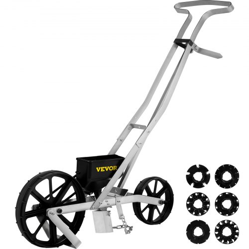 Sämaschine Aluminium+abs Handsämaschine 6xsaatplatten Einreihige Drillmaschine 78-84cm Höhenverstellbar Dippelmaschine 6cm Vorderrad 5cm Hinterrad Ideal Für Samen Wie Mais Lauch Spinat Karotten