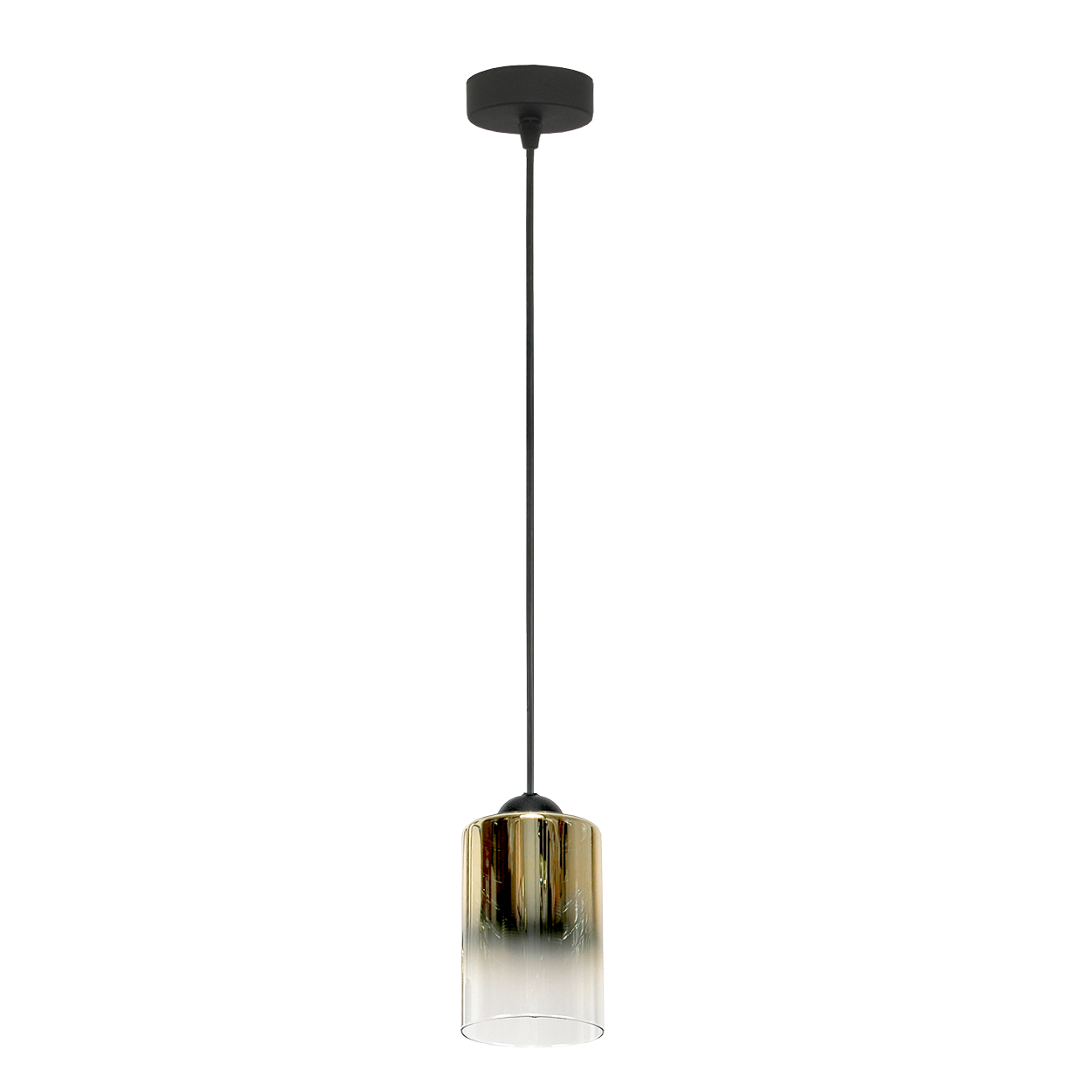 Schwarze Hängeleuchte Mit Goldenem, Transparentem Glasschirm, Fiord 15-535