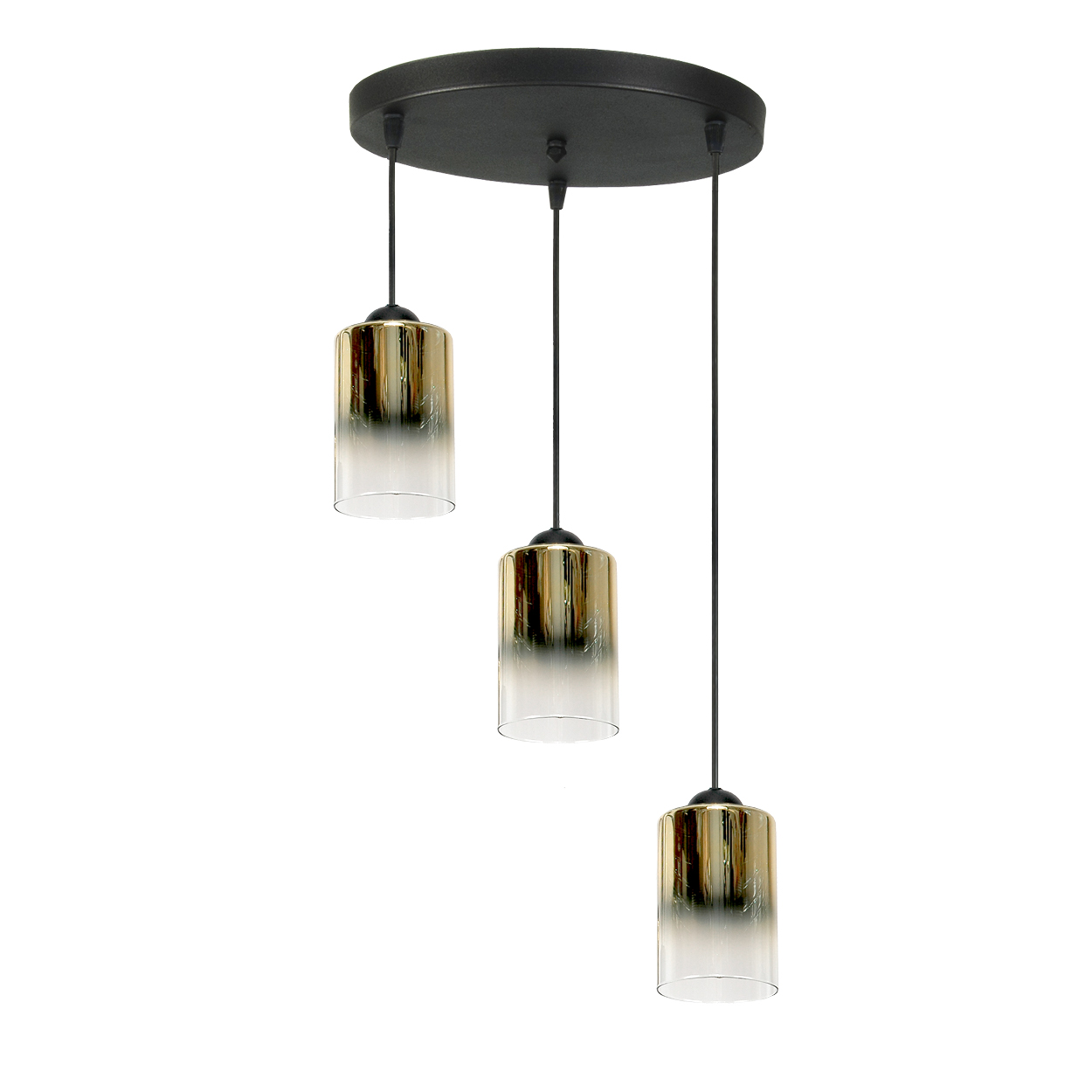 Schwarze Hängeleuchte Mit Goldenem, Transparentem Glasschirm, Fiord 15-532