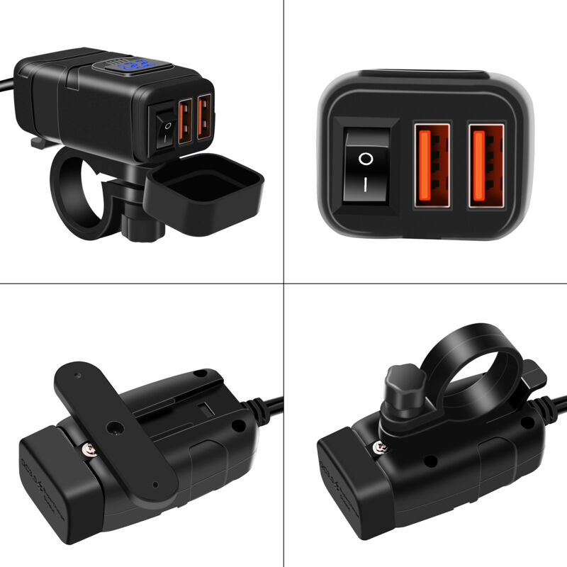Usb-c-motorradladegerät, Dual-schnellladung, Schnelle Sae-schnittstelleninstallation, 30 W Pd, 18 W Qc, 30 Anschlüsse, Mit Voltmeter Im Ausschalter Für Smartphone Und Tablet (blau)