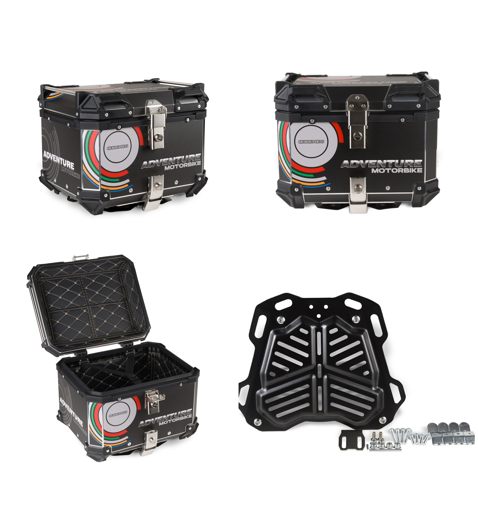 Aluminium-motorrad-topcase + Platte 45l, Schwarze Grafikauskleidung