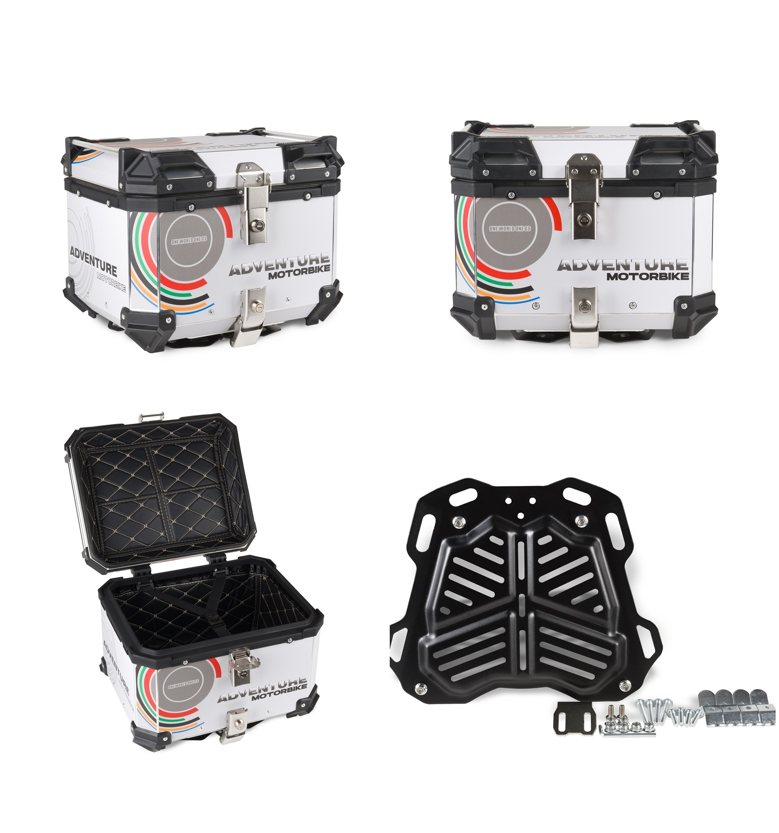 Aluminium-motorrad-topcase + Platte 45l, Weiße Grafikauskleidung