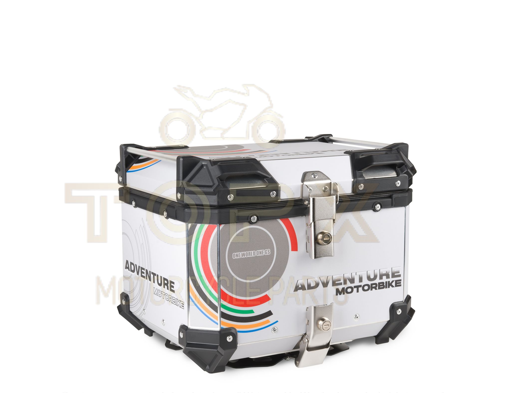 Aluminium-motorrad-topcase + Platte 45l, Silberfarbene Furniergrafik