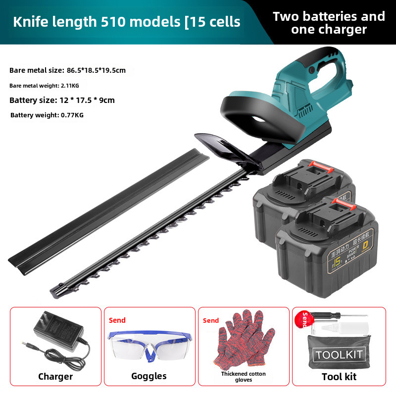 Tragbarer, Kabelloser, Wiederaufladbarer Elektrischer Heckenschneider Für Garten, Teepflanzenschneider, Landwirtschaftsgeräte (klingenlänge 510 [15 Knoten, 2 Batterien Und 1 Ladung])
