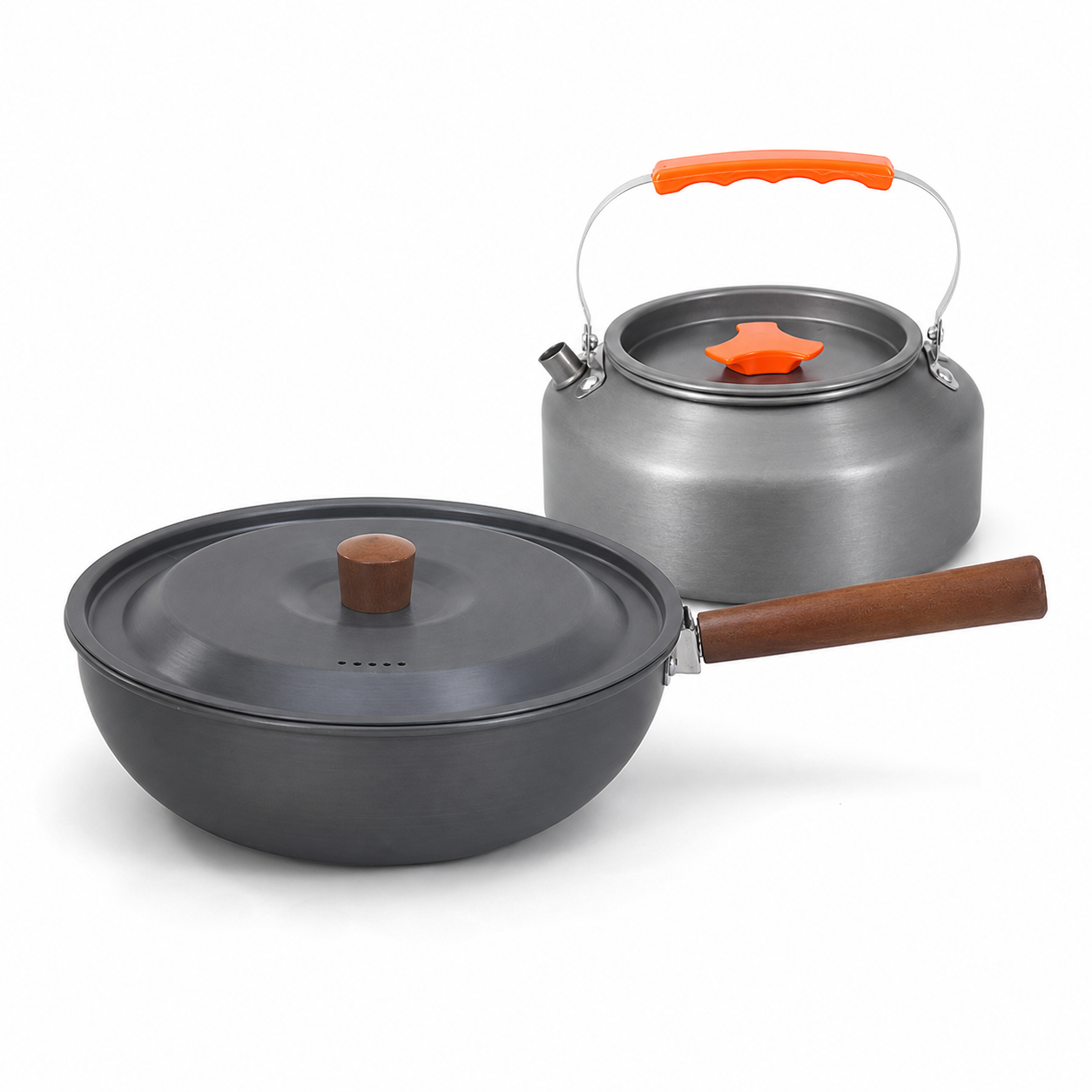 Tragbare Camping-wokpfanne Mit Abnehmbarem Griff Und 1,1-l-kaffeekanne Orange