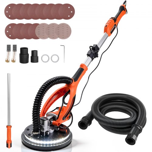 Trockenbauschleifer 850 W, Deckenschleifer Mit 255 Mm Schleifteller, Langhalsschleifer Mit 800–1700 U/min Drehzahl, Doppelwandiger Led, Ausziehbarem Griff, 15 Schleifscheiben, Staubschlauch