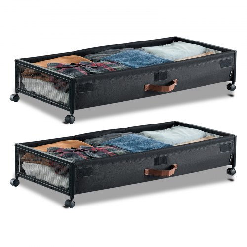 Unterbettkommode Unterbettaufbewahrungstasche Aus Oxford-gewebe 2 Stk. Rollbar (915 X 460 X 185 Mm) Unterbettbehälter Mit Transparentem Deckel, Mobile Aufbewahrungsbox Für Kleidung Schuhe