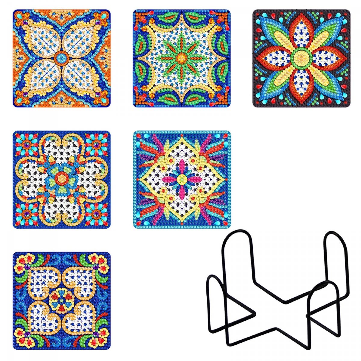 Diamantstickerei - Untersetzer - Quadratisch, 6 Stück - Mandalas
