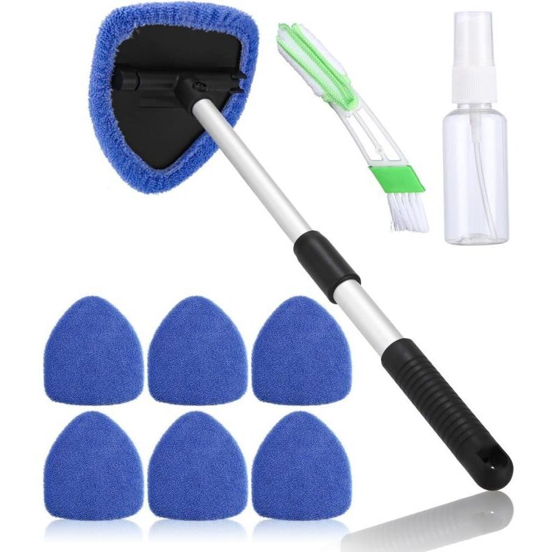 Scheibenreiniger, Scheibenreinigungsbürste, Innenreinigung Der Windschutzscheibe, Teleskopgriff Mit 180°-drehgelenk Und 6 Waschbaren Pads, Blau