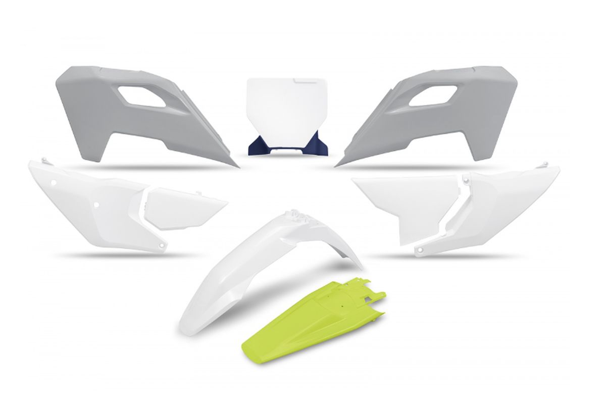 Ufo-kunststoffset Für Husqvarna Tc 125/250 (2023–2024), Fc 250/350/450 (2023–2024), Fx 350/450 (2023–2024), Tx 300 (2024), Originalfarbe Weiß/gelb