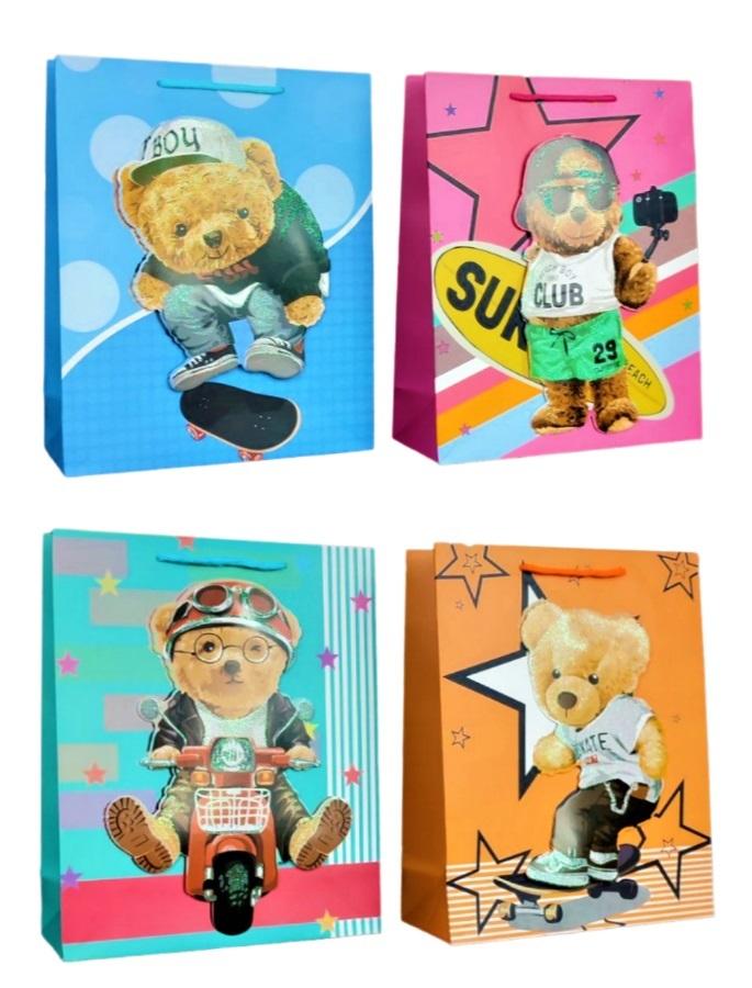 Geschenktüte L 3d Teddybär Glitzer