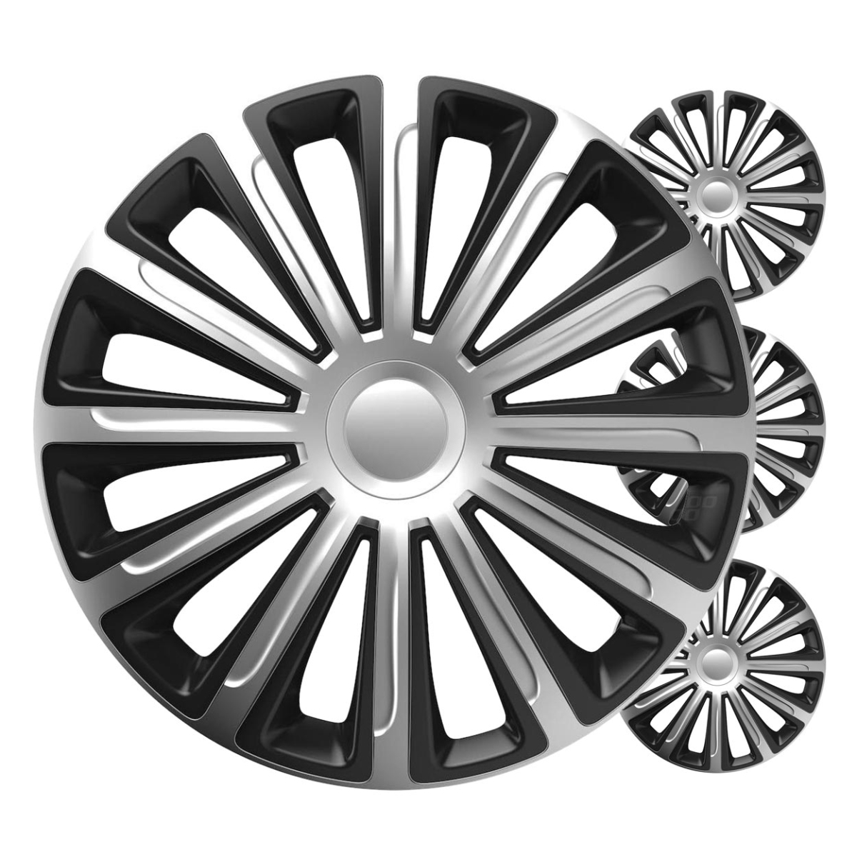 Radkappen, 4-teiliges Set, Trend Schwarz Silber, 16 Zoll, Farbbox