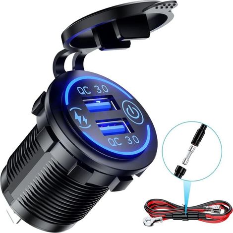 Dual-usb-3.0-ladegerät, Wasserdichte 12v/24v-usb-buchse Mit Touch-schalter Für Auto, Boot, Wohnmobil, Blau