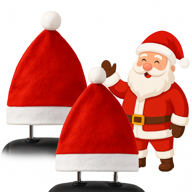 2x Weihnachtsmannmütze Für Autokopfstützenbezug, Autodekoration Weihnachten