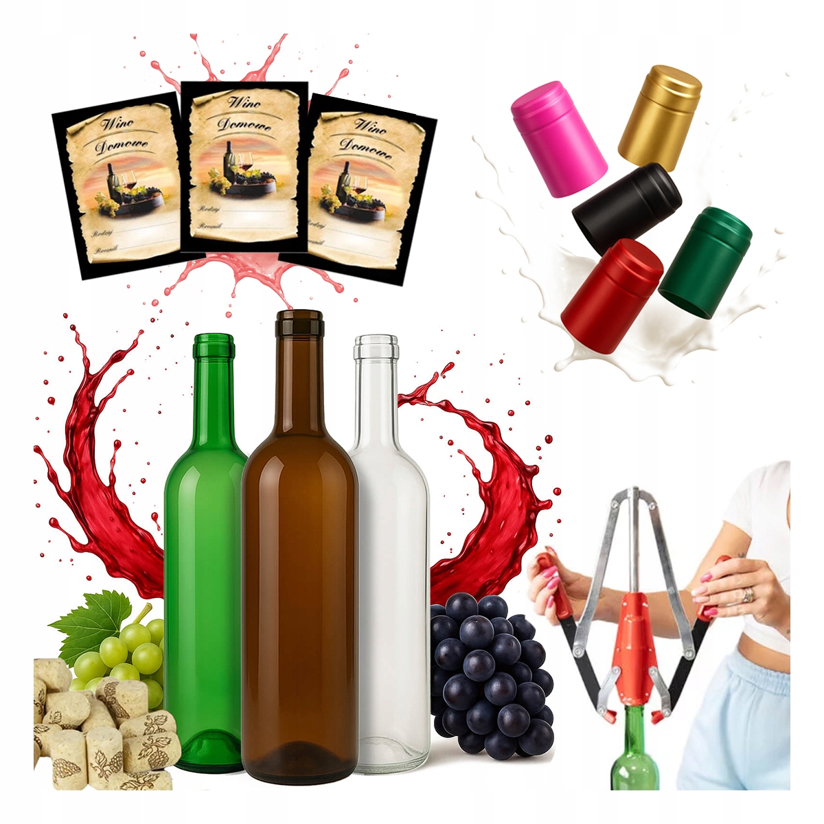 Weinabfüllset 40x 0,75l Korken, Verschlüsse, Etiketten