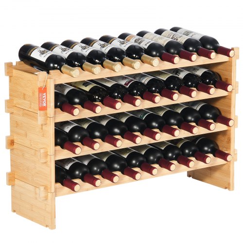 Weinregal Stapelbar 36 Flaschen, Stabiles Flaschenregal, 4-stufiges Lagerregal Aus Massivem Bambusholz, Freistehendes Weinregal, Wackelfreie Regale Für Küche, Bar Und Keller (natürliche Farbe)