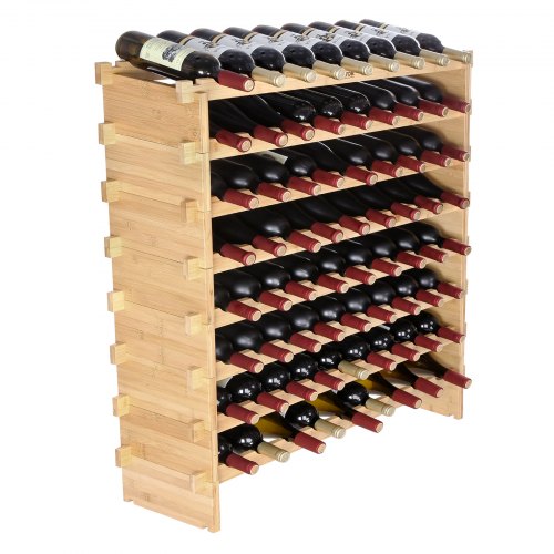 Weinregal Weinständer Für 72 Flaschen, Bambusßflaschenregal Mit 8 Fächern, Stapelbar Vintage Weinständer Metall Für Keller, Bar, Lagerraum Usw. Flaschenhalter Weinflaschenregal 80 Kg Belastbar