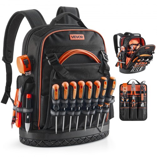 Werkzeugrucksack, 64 Taschen, Werkzeug-aufbewahrungs-organizer, Backpack Mit Laptopfach & Geformtem Boden, Baustellenrucksack Für Elektriker, Reparaturarbeiter & Heizungstechniker