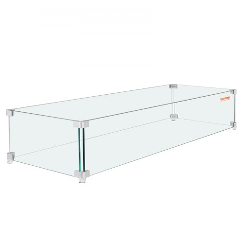 Windschutz Für Feuerstelle, 96,5 X 26,7 X 15,2 Cm Glas-windschutz, Rechteckiger Glasschutz, 0,8 Cm Dicker Feuertisch, Flammenschutz Aus Klarem Gehärtetem Glas, Baumgrubenschutz Mit Stabilen Füßen Für