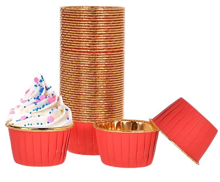 50 Stück Muffinförmchen, Rot Und Gold, 50 X 40 Mm