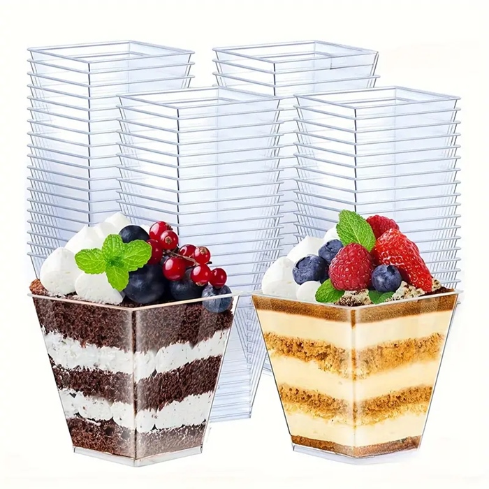 Quadratische Dessertbecher, 150 Ml, 50 Stück, Für Snacks Und Desserts