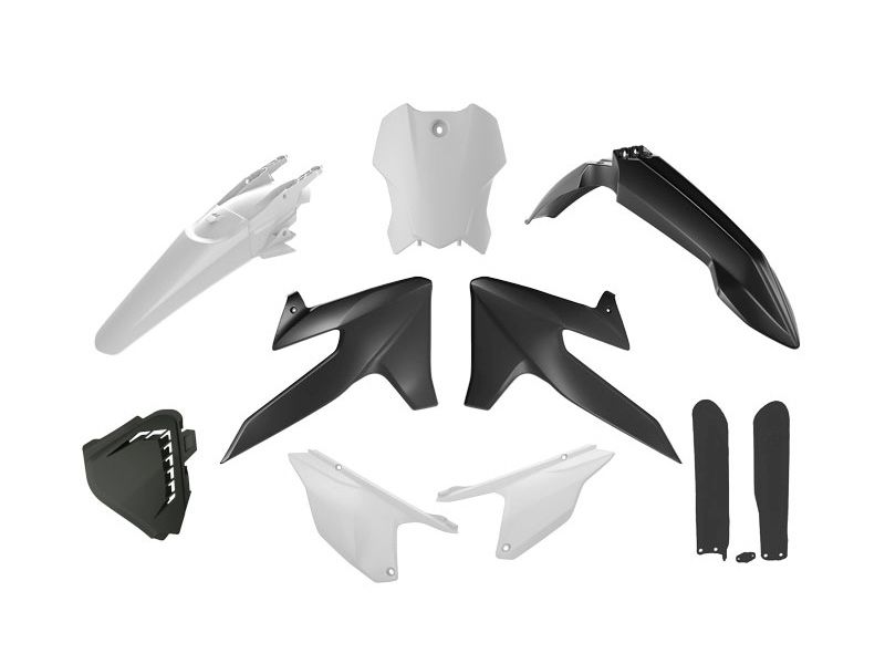 Racetech (rtech) 2025/12 Kunststoff-set Mit Teleskop-schutzbügeln Für Triumph Tf 250 X '24-'26, Tf 450 Rc '25-'26, Farbe Schwarz/weiß