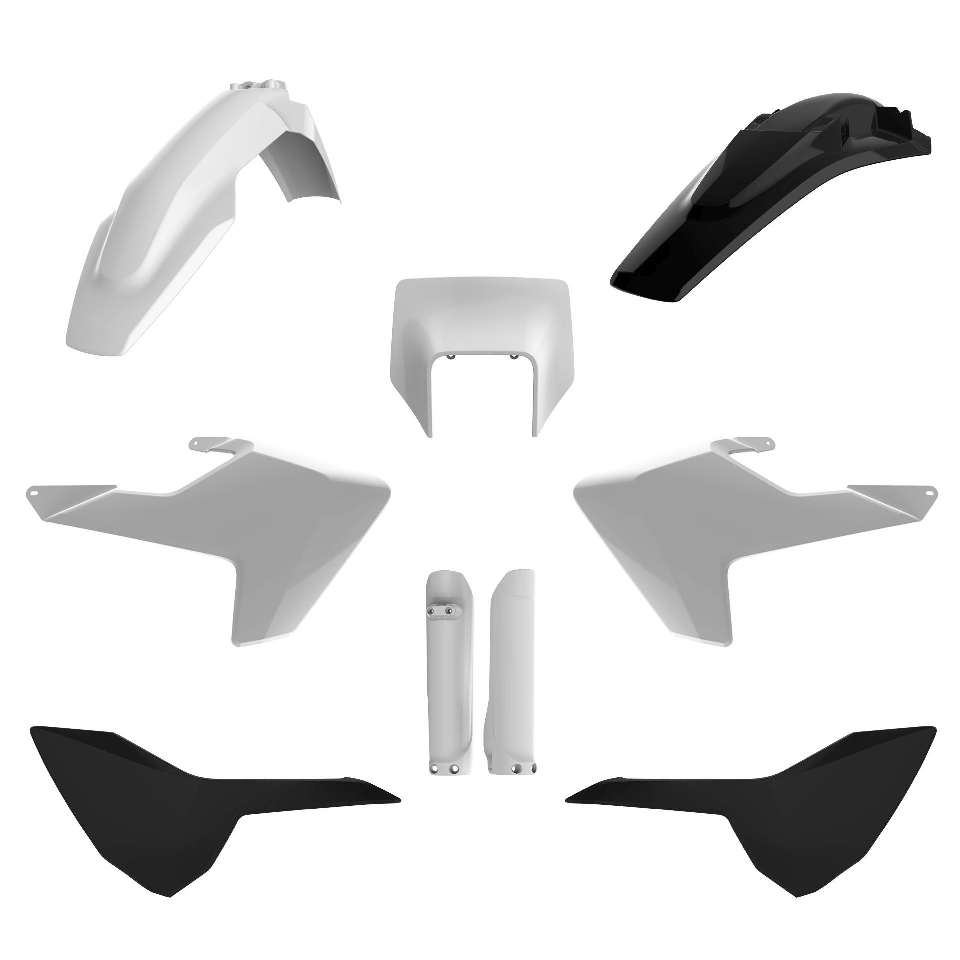 Polisport Kunststoffset (komplettes Kit) Husqvarna Te/fe Tpi '17-'19 Inklusive Frontplatte (8666900001) Und Stossdämpferabdeckungen (8398900001) Farbe Schwarz Weiss