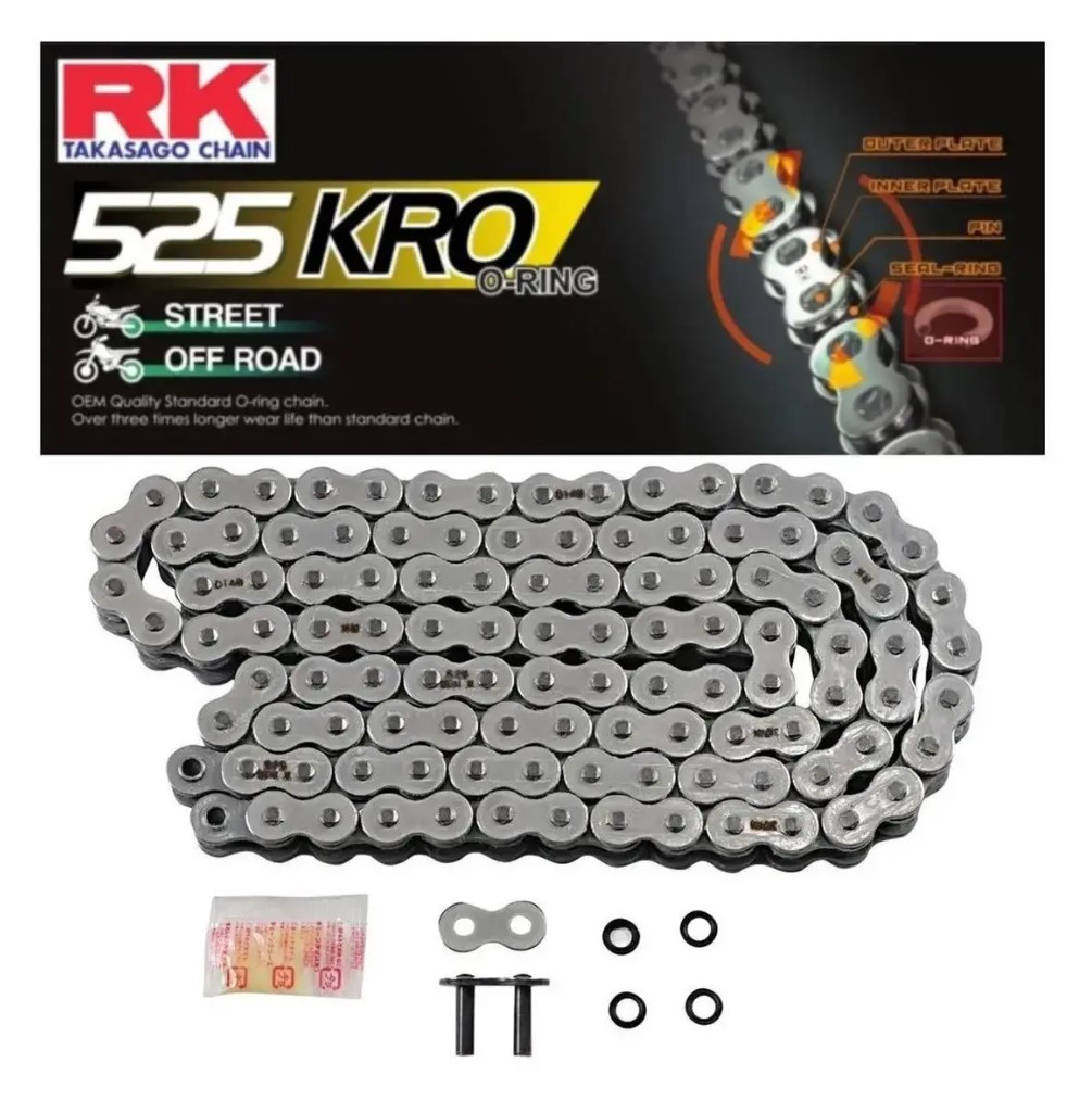 Rk Antriebskette 525kro-124 (o-ring) Mit Lasche (clf) Inklusive Standardfarbe (kapazität: Bis Zu 800 Ccm) (38,3 Kn)