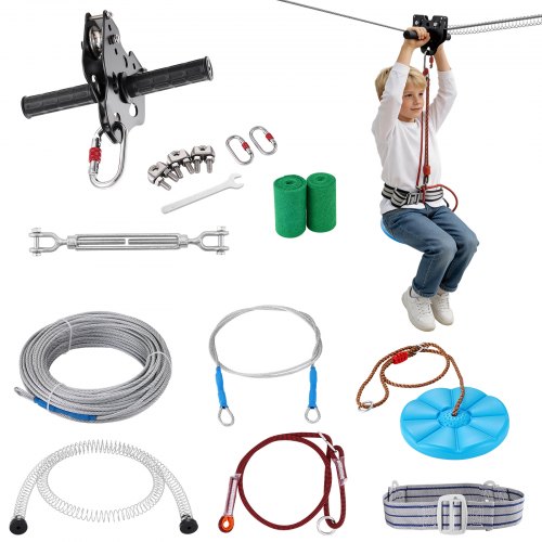 Zipline Seilrutsche 18,3 M Seilbahn, Zip Line Kit Bis 150 Kg, Backyard Zip Line Kit Mit Verbessertem Federbremssystem, Seilbahn Für Garten, Außenbereich (nur Für Teenager. Nicht Für Erwachsene.)