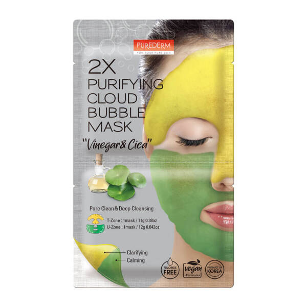 Purederm Gesichtsmaske In Tuchform, 2x Cloud Bubble Mask Gelb & Grün, 11+12 G