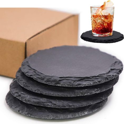 4-teiliges Set Schieferuntersetzer, 10 Cm Durchmesser, Schwarz, Für Kaffee, Bar, Küche Und Als Dekoration Für Zuhause