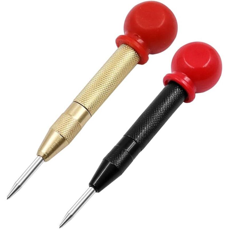 2 Stück 13 Cm Automatischer Körner Aus Stahl, Automatischer Schlag- Und Einstellbarer Präzisionskörner Mit Kappe, Präzisionskörner Für Metall Und Holz - Gold/schwarz