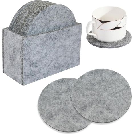 10 Runde Filzuntersetzer (10 Cm Durchmesser) Für Gläser, Rutschfest, Hitzebeständig, Abwaschbar, Schickes Design, Tischschutz, Für Kaffee-, Bier- Und Teetassen, Gläser, Schüsseln Und Vasen (grau)