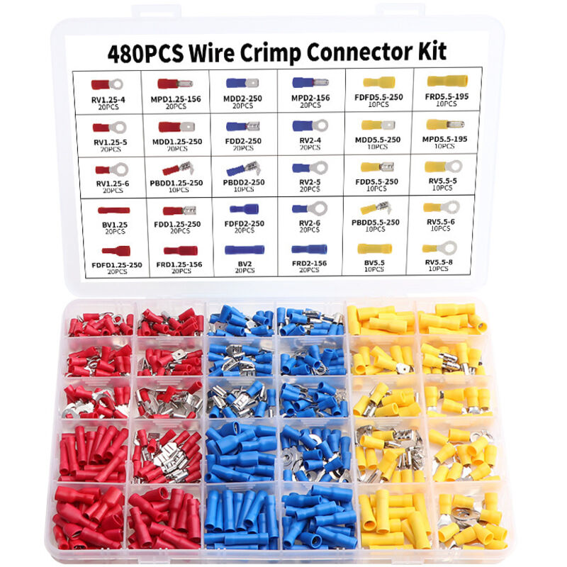 480-teiliges Set Elektrischer Klemmen, Kfz-klemmen, Crimpklemmen, Runde Und Flache Buchsen Und Stecker, Ösen- Und Ringklemmen, Zylindrische Und Andere