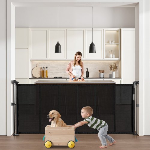 Einziehbares Babygitter 870 Mm Hoch, Ausziehbar Bis 1800 Mm Breit, Gitter Für Kinder Oder Haustiere, Netzmaterial, Einfach Zu Installieren, Für Innentreppen Türen Flure Spielzimmer Schwarz