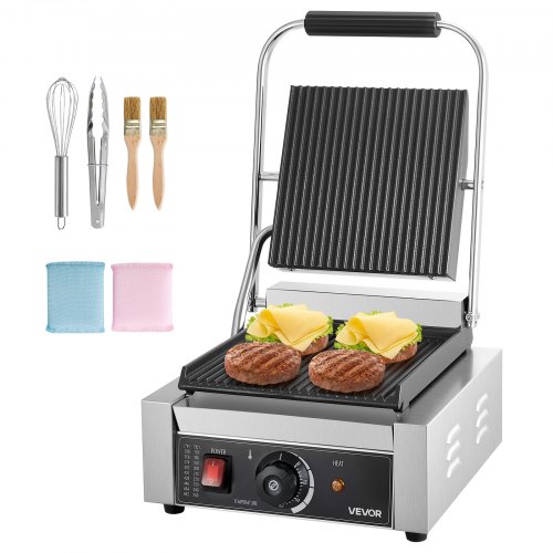 Kommerzieller Panini-grill Kontaktgrill 1800 W Für Sandwiches Steak Bacon Hamburger, Sandwichmaker Pressgrill Aus Edelstahl Mit Griff & Temperaturregelung & 22 X 23 Cm Heizplatte, Paninipresse