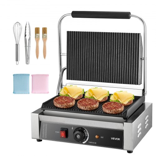 Kommerzieller Panini-grill Kontaktgrill 2200 W Für Sandwiches Steak Bacon Hamburger, Sandwichmaker Pressgrill Aus Edelstahl Mit Griff & Temperaturregelung & 34 X23 Cm Heizplatte, Paninipresse