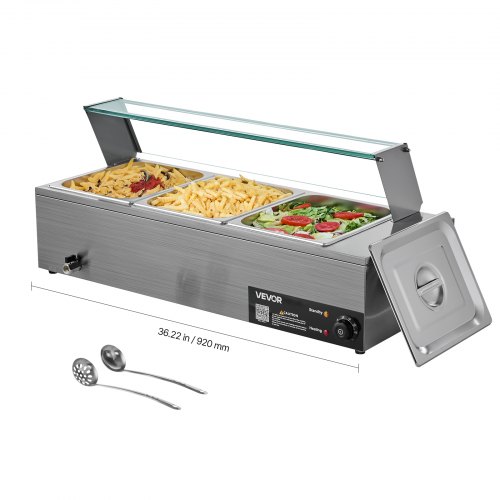 Kommerzieller Speisenwärmer (3 X 1/2 Größe Behälter), 1,5 Kw Elektrischer Wärmebehälter Aus Edelstahl Mit Glasabdeckung & Suppenkelle, Chafing Dishes Für Catering Restaurant Party