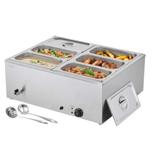 Kommerzieller Speisenwärmer (6 X 1/3 Größe Behälter), 1,5 Kw Elektrischer Wärmebehälter Aus Edelstahl Mit Abdeckung & Suppenkelle, Chafing Dishes Set Für Catering Restaurant Party