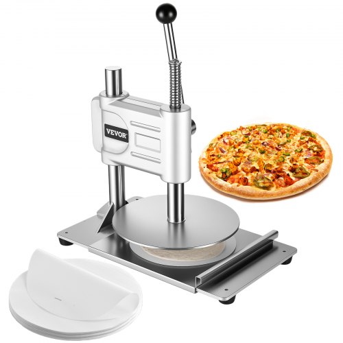 Manuelle Pizzateigpresse 241,3 Mm Gebäck-pressplatte, Brotpresse Aus Edelstahl, Kommerzieller Chapati Presse, 5 Mm Dicke Formmaschine Mit Griff & 100 Stk. Pergamentpapier, Pizza-teigrolle