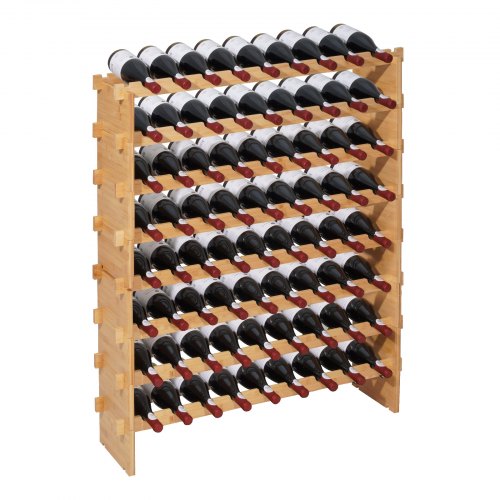 Stapelbares Modulares Weinregal Für 72 Flaschen, 8-stöckig, Flaschenregal Mit 80 Kg Gesamtbelastbarkeit, Wackelfrei, Weinflaschenständer Für Küche Weinkeller Bar, Weinflaschenhalter Natur