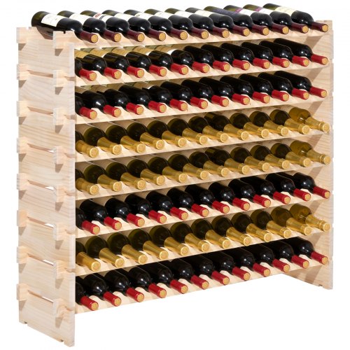 Stapelbares Modulares Weinregal Für 96 Flaschen, 8-stöckig, Flaschenregal Mit 112 Kg Gesamtbelastbarkeit, Wackelfrei, Weinflaschenständer Für Küche Weinkeller Bar, Weinflaschenhalter Natur