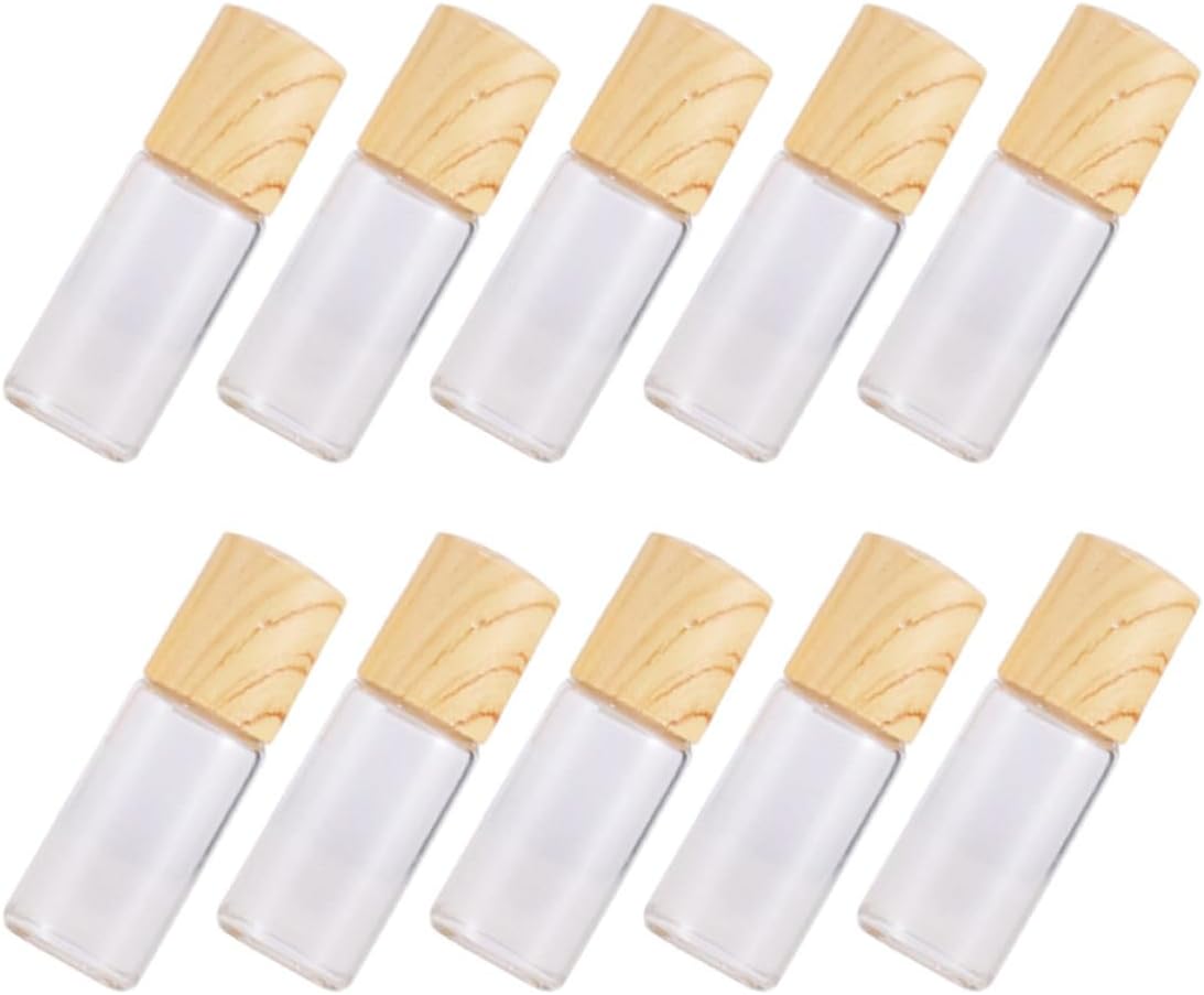 10 Stück Nachfüllbare Rolle On Flaschen Aus Glas Mit 3ml Fassungsvermögen Leicht Mit Abs Holzoptikverschluss Zum Schutz Ätherischer Öle Vor Licht