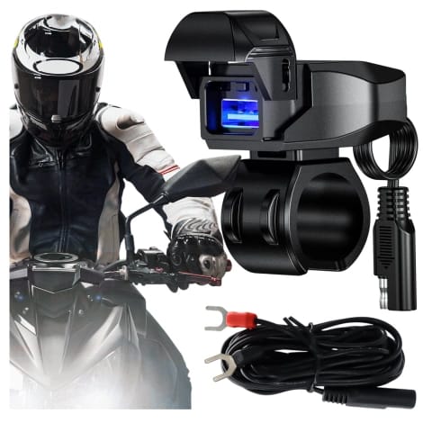 Kewig Usb-a Motorradladegerät 18w, Qc-schnellladung, Wasserdicht (ip65) Mit Ein-/ausschalter Und Led-hintergrundbeleuchtung, Lenkerhalterung, Für Handy, Kamera Und Gegensprechanlage – Schwarz